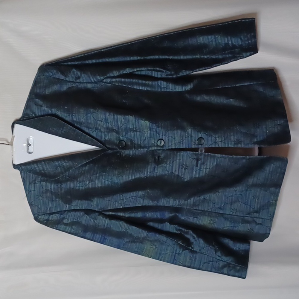 TRAVIS AYERS Women's Blue Iridescent Embroidery Button Front Jacket. Size 8